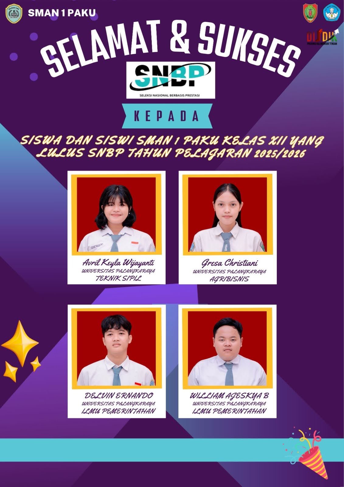 Siswa SMAN 1 Paku Lulus Seleksi SNBP & POLTEKKES Tahun Pelajaran 2025/2026